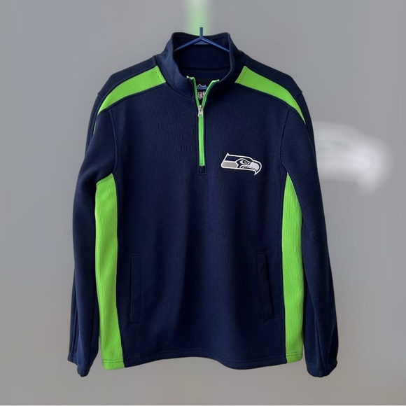 NFL Seattle Seahawks Blue Jersey Mens Size Medium Zip Long Sleeve Blue - Picture 1 of 10